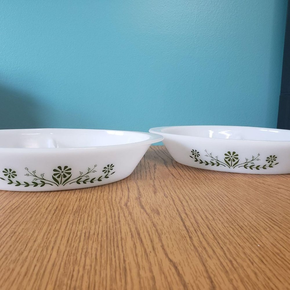 VTG Glasbake Green Crazy Daisy Divided Casserole